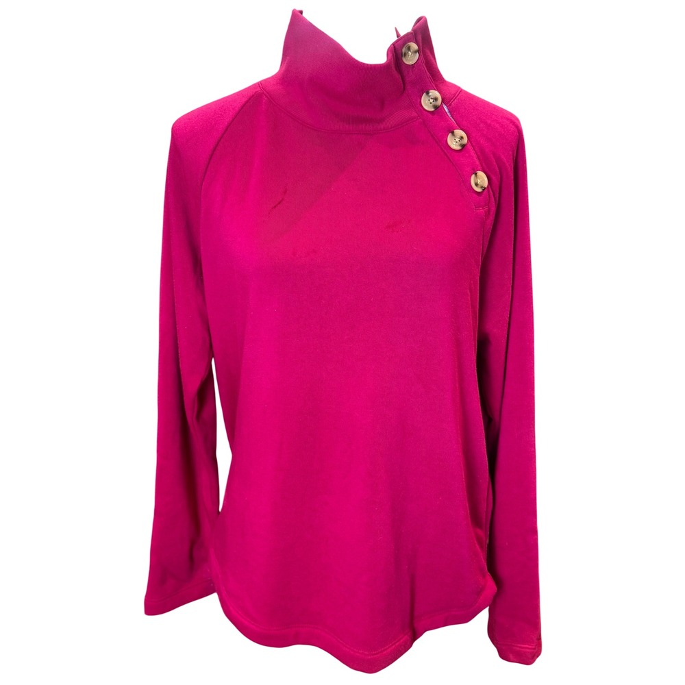 J.Crew Button Collar Sweatshirt M Pink Cotton Blend Funnel Neck Pullover Womens
